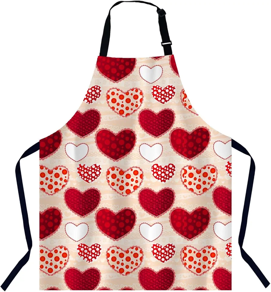 Red and Pink Love Valentin's Day Apron for Women Men, Adjustable Apron Cooking Kitchen Chef Apron for Home Kitchen, Baking Gardening BBQ, Coffee House, Restaurant