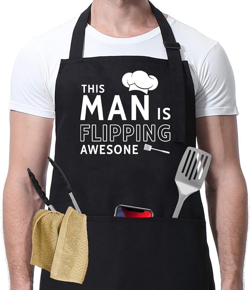 Funny Cooking Apron For Men, This Man Is Flipping Awesome Apron, Adjustable Bib Aprons With Pockets, Kitchen Cooking Apron, Father's Day Gift, Gift Ideas Birthday, Christmas Gifts, 6