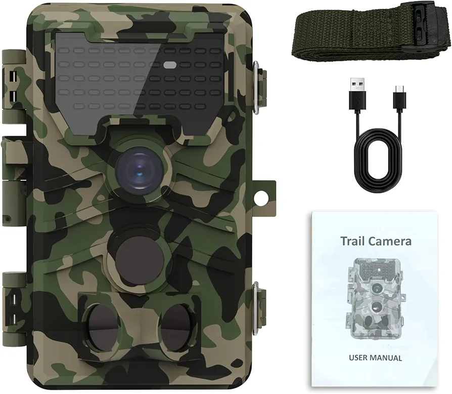 Trail Camera, 24MP 1080p Hunting Camera with Night Vision, IP66 Waterproof Game Camera, 0.1s Trigger Motion Activated, 120°Wide Angle Deer Camera No Glow LEDs for Outdoor Wildlife Monitoring