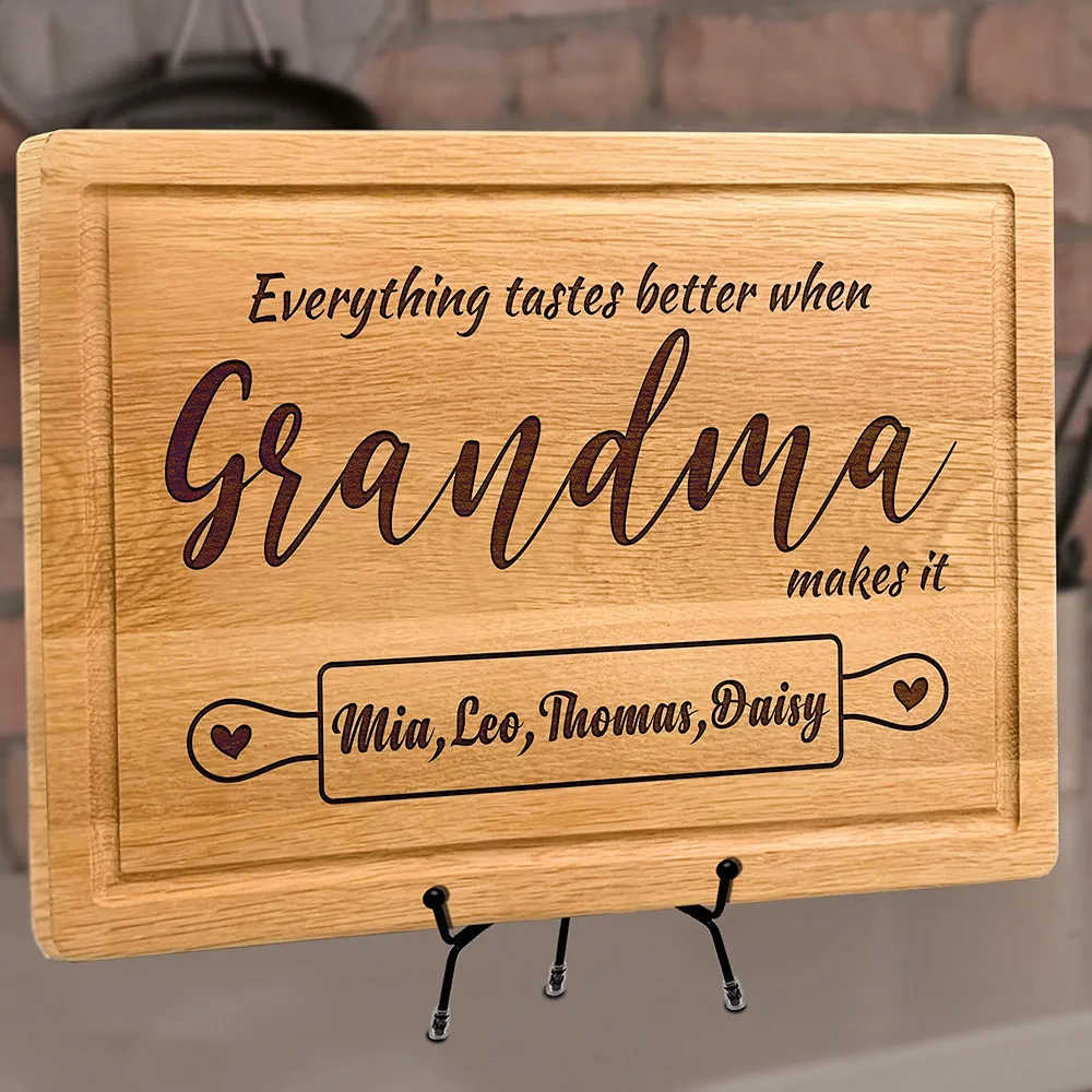 Christmas Gifts with Kids Names for Grandma, Personalized Cutting Board for Nanas Kitchen, Custom Engraved Serving Platter, Customized Mom and Grandma Gift, Home Decor for Nana, Engraved Kitchen Sign