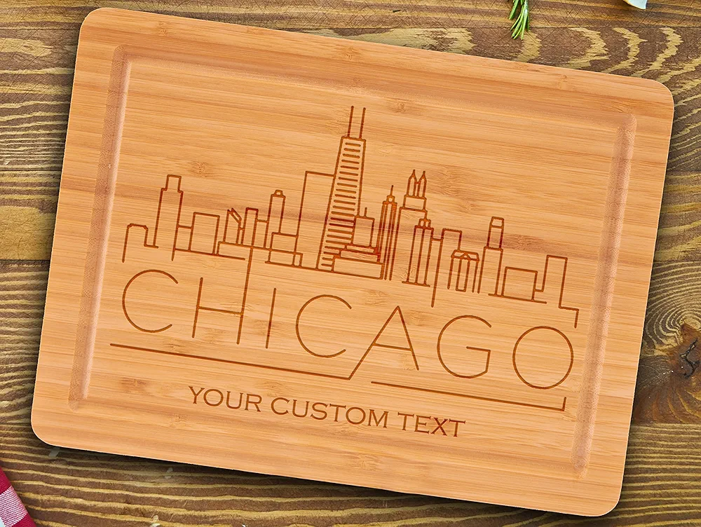 Chicago Skyline Cutting Board, Custom Housewarming Gift, Personalized Cutting Board, Wedding Gift for Couples, Wooden Bamboo Board with 6 Different Styles