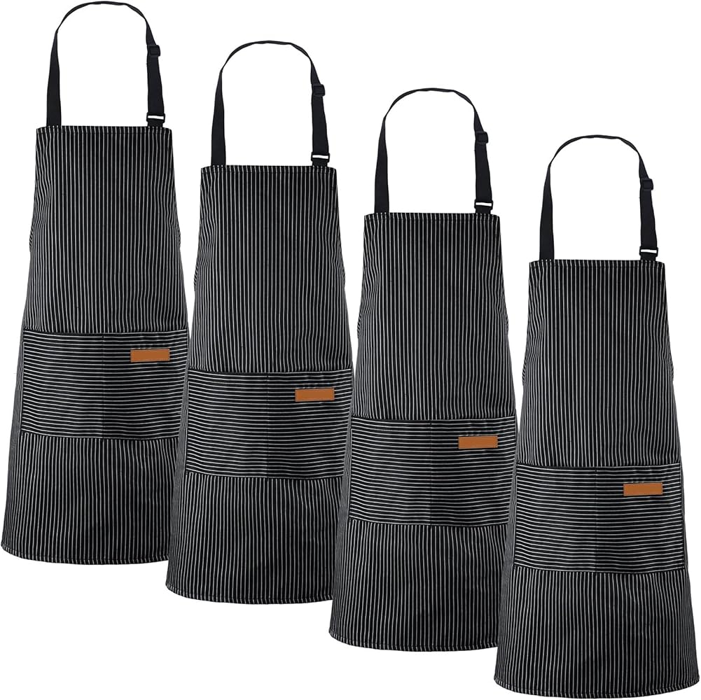 Handepo 4 Pcs Cooking Apron with Pockets Adjustable Waterproof Baking Apron for Women Men, Chef Kitchen BBQ, Apron Gift