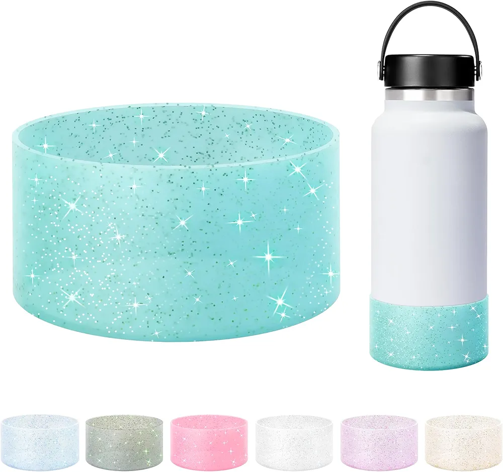 Vmini Protective Glitter Silicone Boot, Compatible with Hydro Flask Water Bottle 32/40oz & Owala FreeSip 40oz and More Water Bottles with 3.5-3.6in Wide Bottom, Bling Anti-Slip Sleeve Cover