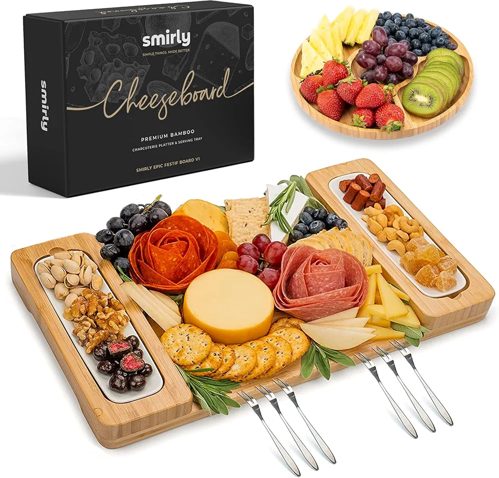 SMIRLY Charcuterie Boards Gift Set: Charcuterie Board Set, Bamboo Cheese Board Set - House Warming Gifts New Home, Wedding Gifts for Couple, Bridal Shower Gift