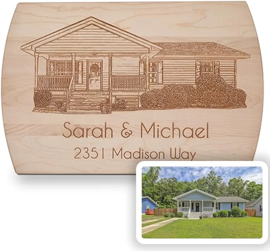 for New Homeowners - Personalized Wood Cutting Board - Laser Engraved Custom Chopping Boards - Meaningful Couples or Housewarming Gift - Realtor Closing Gift for Clients