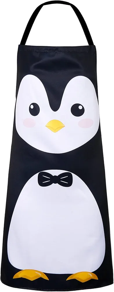 RosieLily Cute Aprons for Women Penguin Apron Black Apron Kitchen Apron for Cooking Baking Gardening Grilling BBQ Chef Penguin Gift for Men Black and White Bib Aprons
