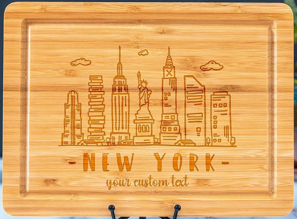 New York Skyline Cutting Board, Custom Housewarming Gift, Personalized Cutting Board, Wedding Gift for Couple, Wooden Bamboo Board with 6 Different Styles