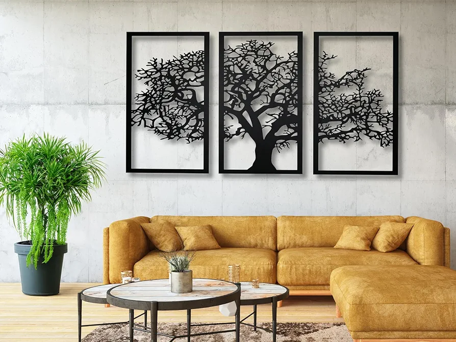 VAILLA Tree of Life Wood Wall Art Decor Set of 3 Wall Hanging Sculpture Modern Wall Home Decoration 3D Textured Sculptures for Living Room Bedroom Office Dinnig Room 3 Panels Family Tree Wall Hangings (Tree of Life 1)