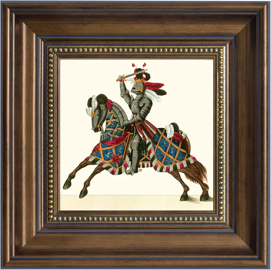 TwelveMoods Vintage Medieval Knight Wall Art, with a premium brown textured frame, featuring elegant and exquisite illustrations, suitable for living rooms, studies, and offices-11.8''x11.8''
