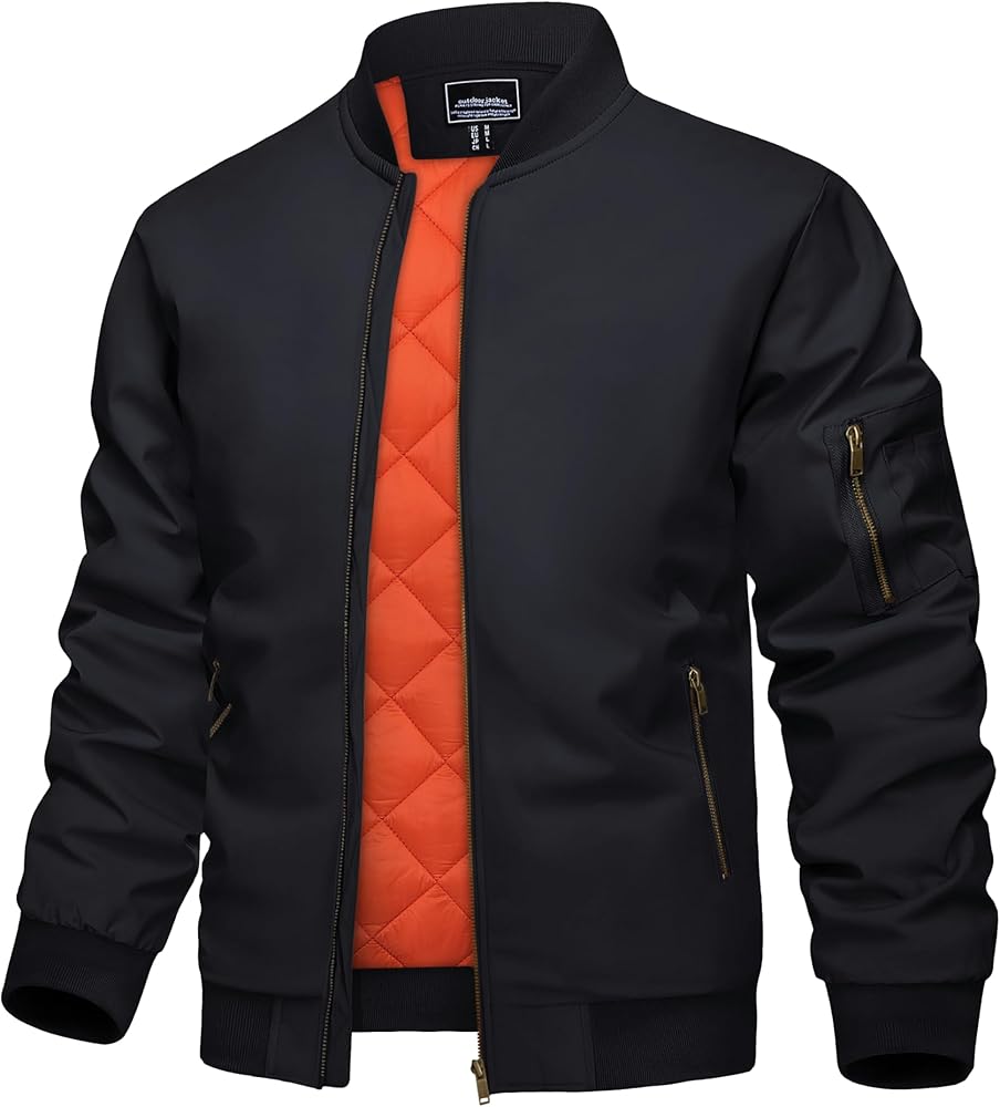 KEFITEVD Men's Jacket Casual Windproof Bomber Jackets Full Zip Windbreaker Jackets Warm Winter Padded Coats Bomber Jackets
