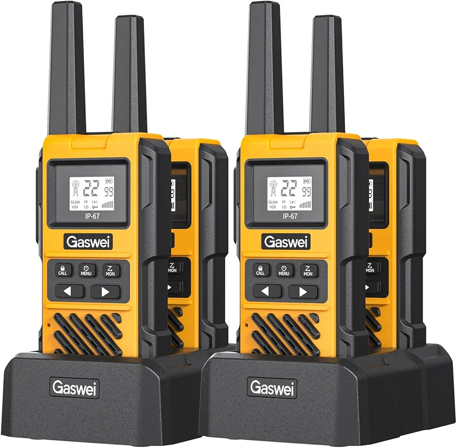 G1pro Heavy Duty Long Range Walkie Talkies for Adults, Rechargeable 2 watt Emergency Two Way Radios, 22 Channel Walky Talky with Li-ion Battery, IP67 Waterproof ，VOX ，FRS, USB-C (4 Pack)
