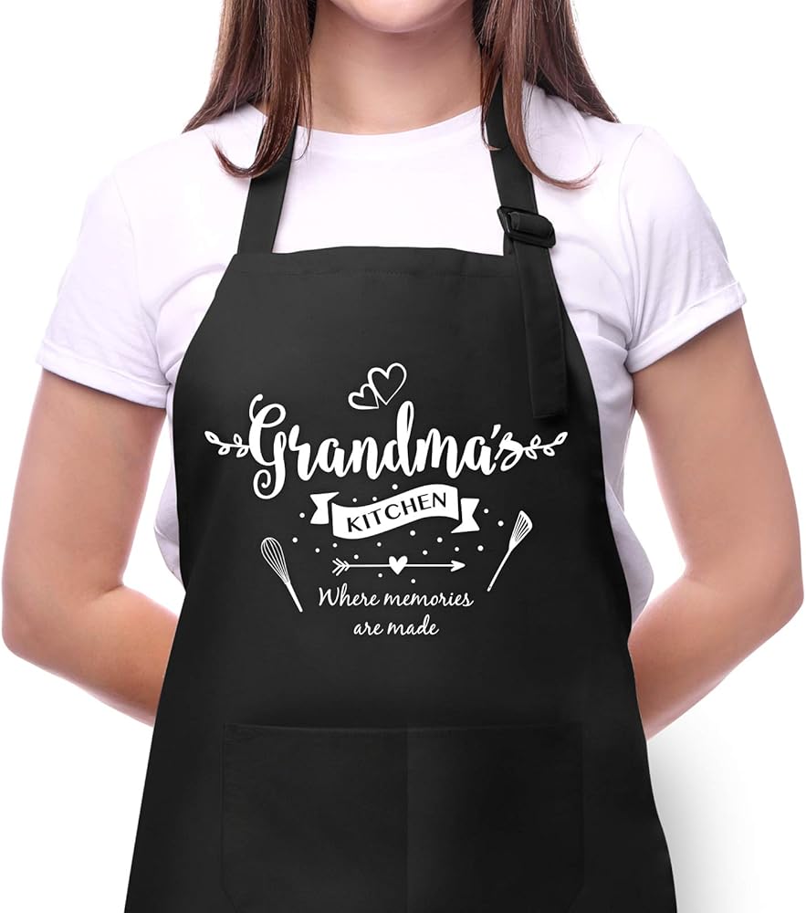 Funny Aprons for Grandma Women-Grandma's Kitchen Adjustable Apron with Pockets for Cooking,Birthday,Mother's Day,Christmas Gifts for Grandma Mom