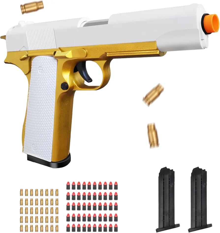 Soft Bullet Toy Gun for Boys, Toy Guns with Shell Ejecting, Toy Foam Blasters & Guns, Gift Box for Christmas Birthday for Boys Girls Adults Age 8+ Gold