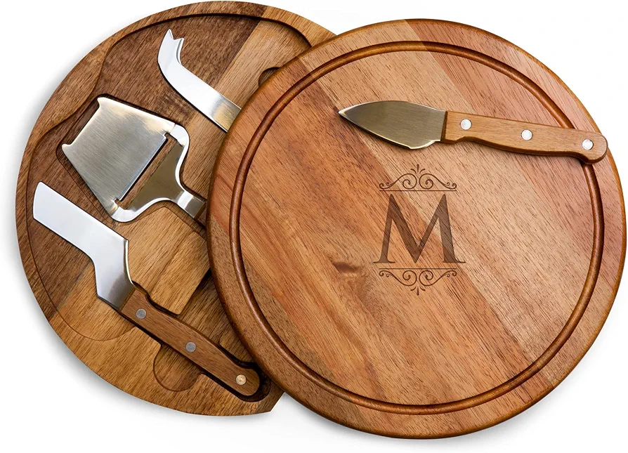 Toscana Monogram Initials M Personalized Acacia Circo Cheese Cutting Board & Tools Set