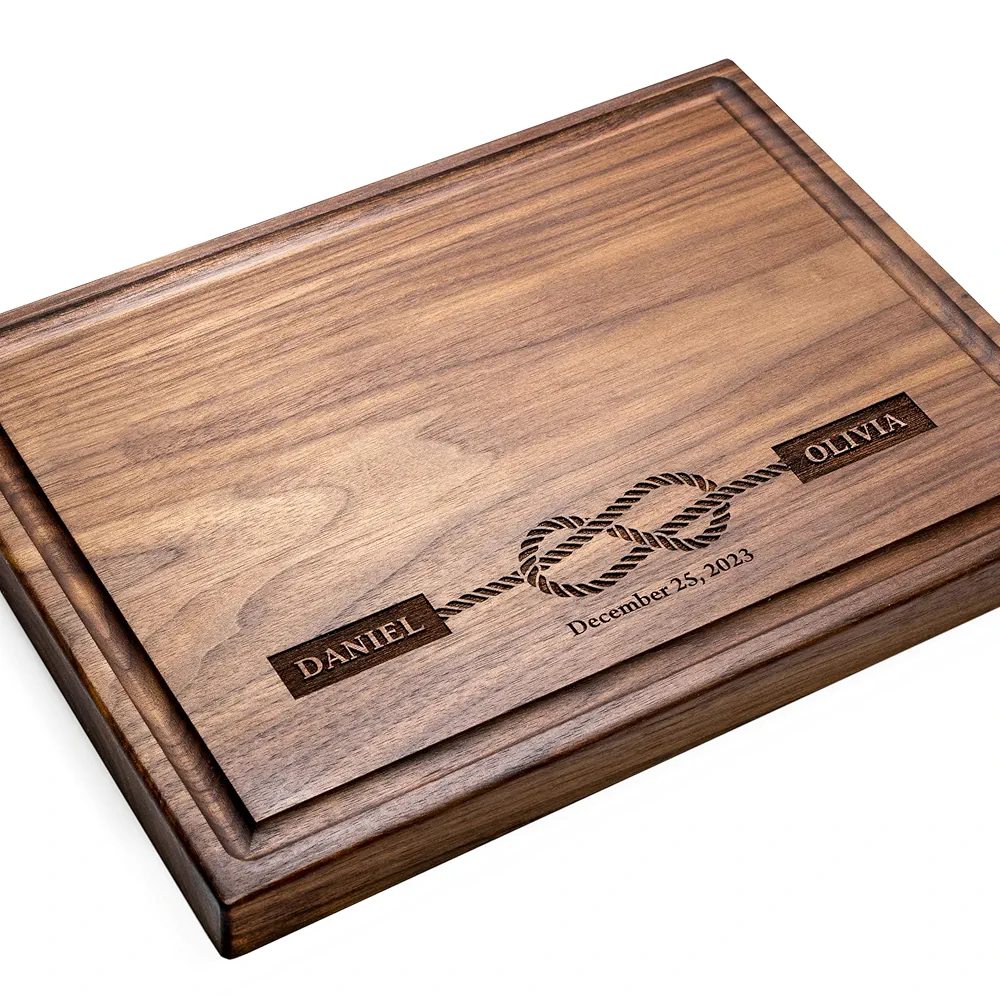 Straga Personalized Cutting Boards | Handmade Wood Engraved Charcuterie | Custom Wedding, Anniversary, Engagement Gift for Couples (Nautical Knot Design No.805)