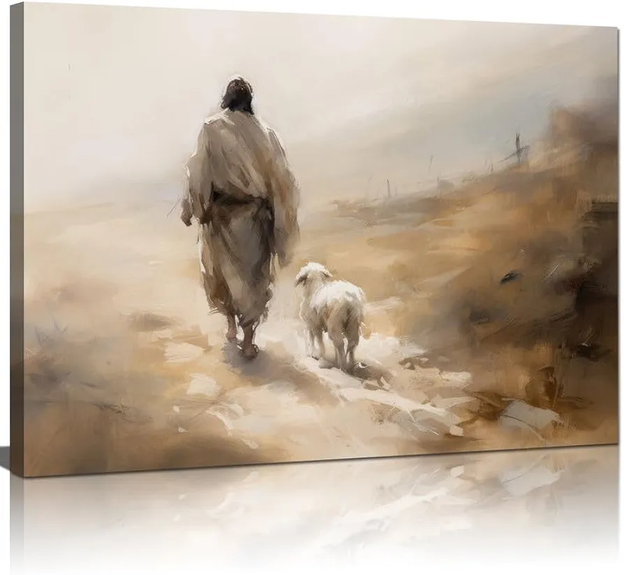 Yaasmolaa Jesus Wall Art Boho Jesus And Lamb Canvas Wall Art Scripture Wall Art Religious Wall Decor Christian Canvas Wall Art Prints Home Decor for Bathroom Living Room Kitchen Bedroom 16x12inch