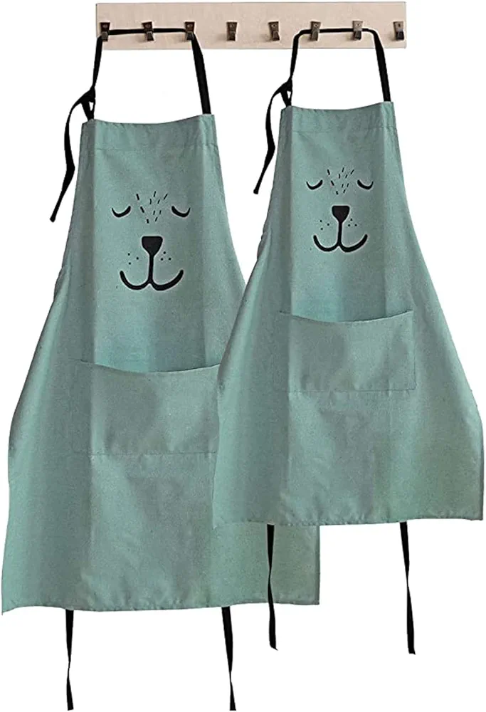 YOLOPARK Lovely Parent and Child Apron, Comfortable Simple Apron with Pocket for Painting Cooking Artist Chef, Pack of 2