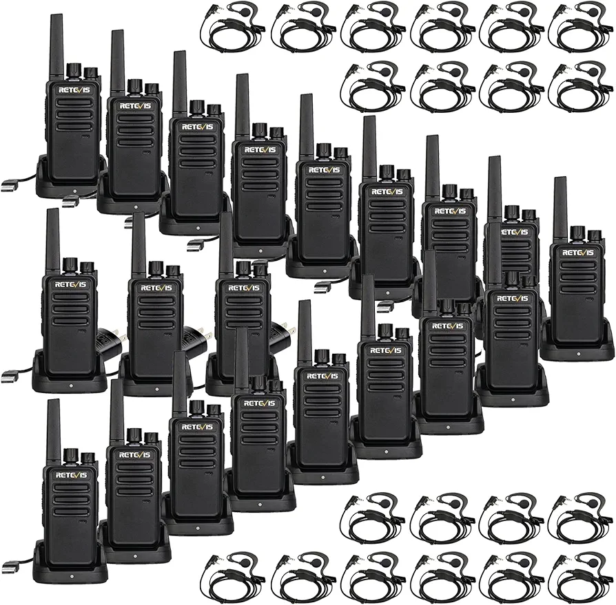 Retevis RT68 Walkie Talkies with Earpiece,2 Way Radios Long Range,Heavy Duty Walkie Talkies for Adults,Rechargeable with USB Charger Base, for Restaurant School Manufacturing Healthcare(20 Pack)