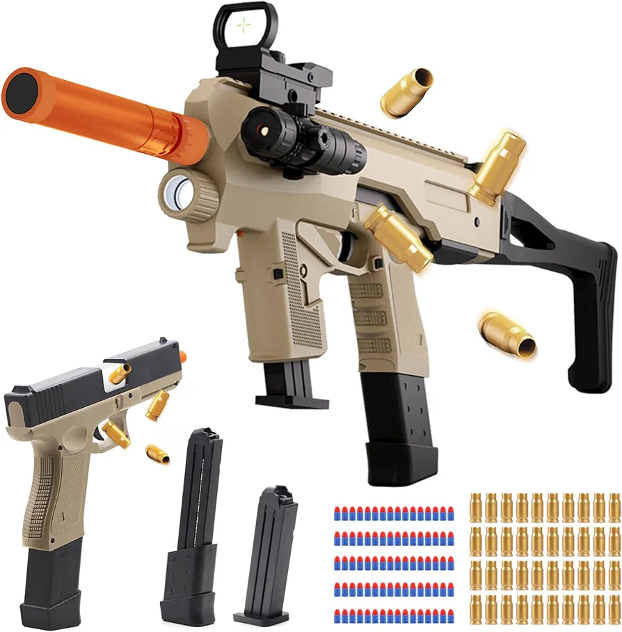 Soft Bullet Two Modes Toy Gun Blaster, Realistic with Shell Ejecting Design&Sight&Infrared Scope, Cheap with 3 Clips & 80 Foam Bullets, Gifts for Boys Girls Adults Age 8+