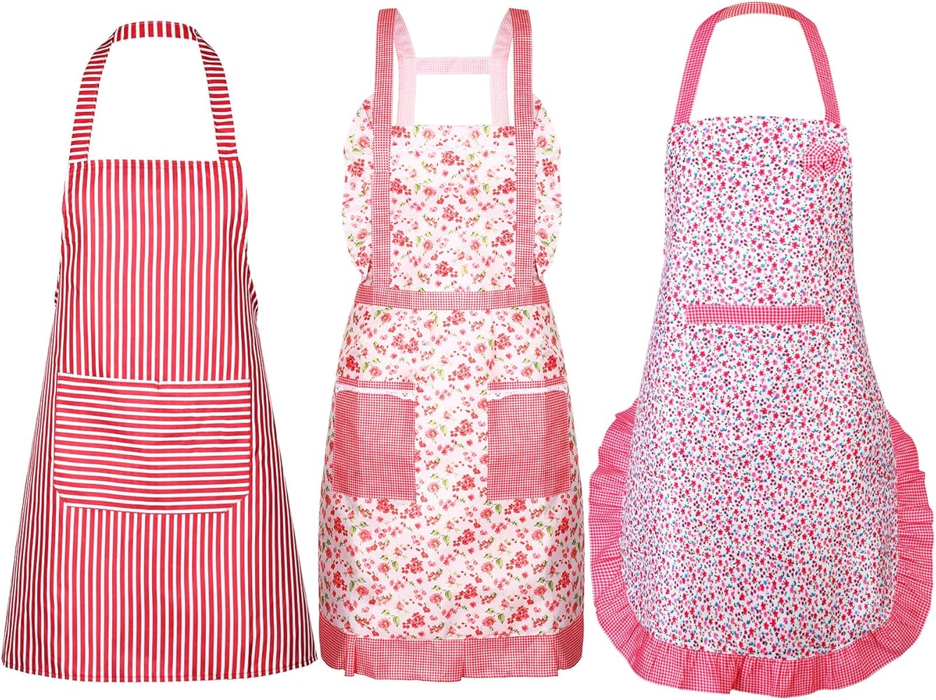 SATINIOR 3 Pieces Kitchen Aprons for Women Cute Floral Apron for Women with Pockets Adjustable Waist Aprons for Kitchen Cooking Housework