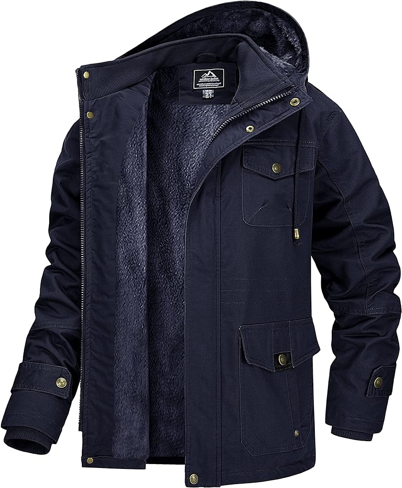 MAGCOMSEN Men's Winter Coat Military Jacket Fleece Lined Parka Cotton Cargo Jacket