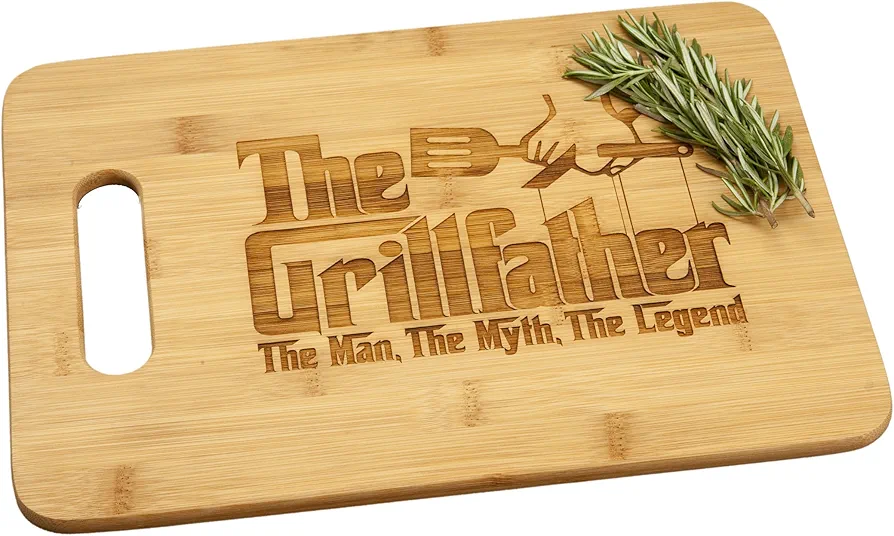 Grillfather Grill Father Engraved Bamboo Wood Cutting Board with Handle Funny Gift for Birthday or Father's Day Grilling Serving Tray 9.5x13"