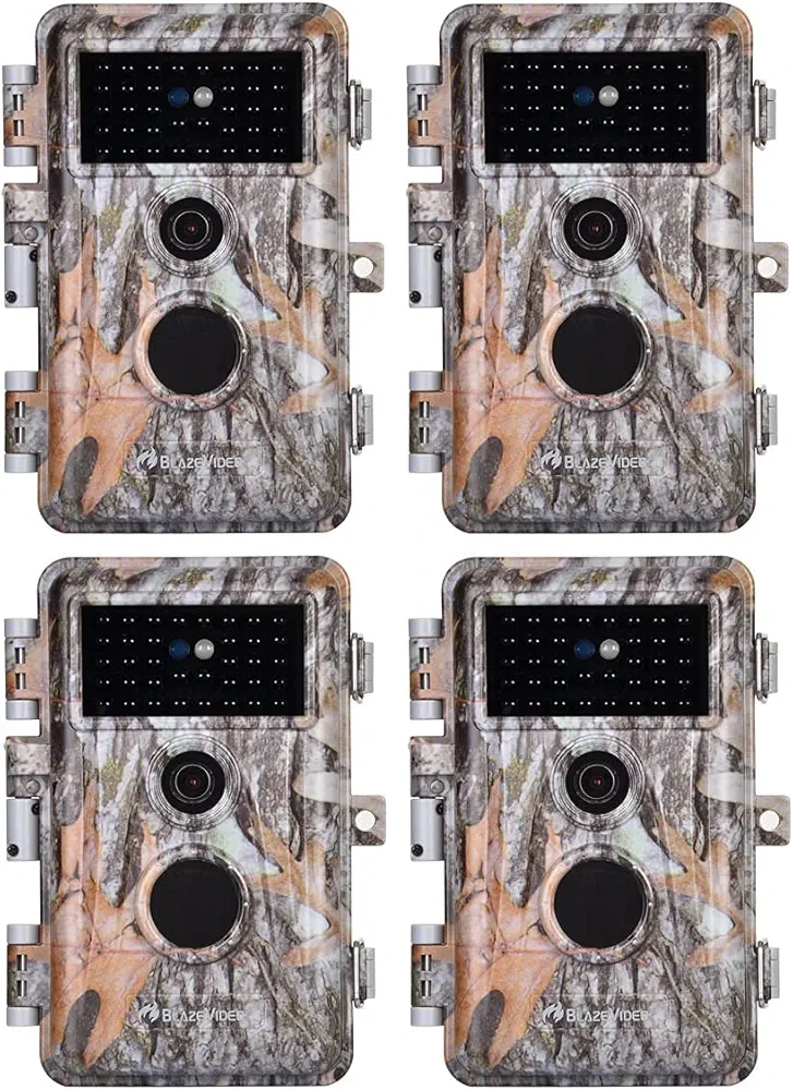 BLAZEVIDEO 4-Pack Game & Deer Trail Cameras 32MP 2304x1296P H.264 Video for Hunting Wildlife and Home Security No Glow Night Vision Time Lapse Motion Activated Waterproof & Password Protected