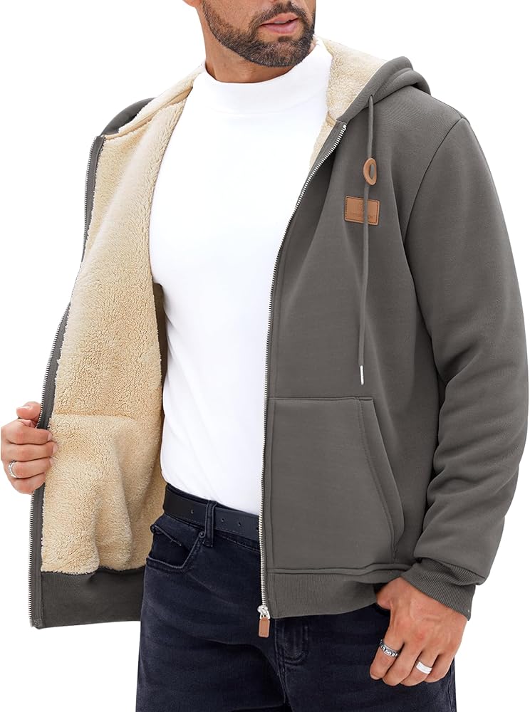 Men's Fleece Lined Zip Up Hoodies Heavyweight Sherpa Jackets (S-XXL)