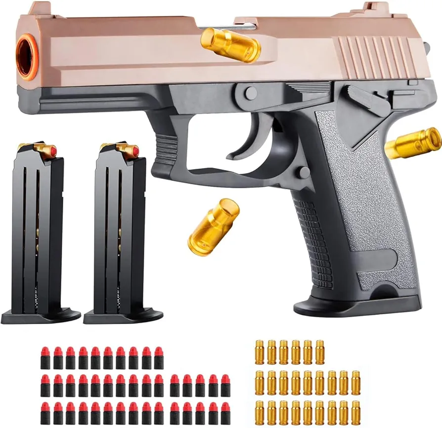 Toy Gun, Plastic Shells pop-up Toy Gun with Soft Foam Bullets and Soft bulletstoy, Children's Educational Gadgets Shooting Games, for Children Boys and Girls 6-14 Years Old. (Black Brown)