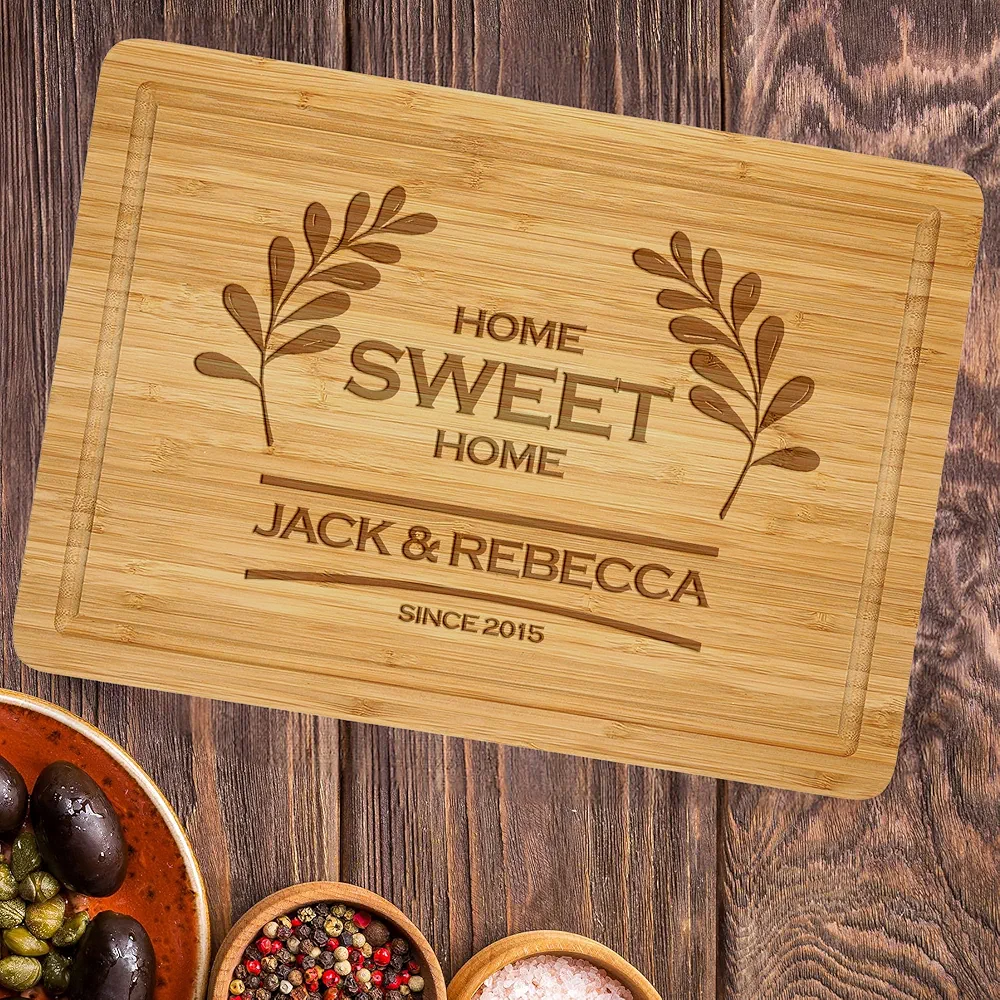 Home Sweet Home Personalized Cutting Board for Cook Lovers, Customized New Home Housewarming Gift, Homeowner Couple Gift Ideas, Engraved Friendship Gifts, Unique Anniversary Presents for Mother’s Day