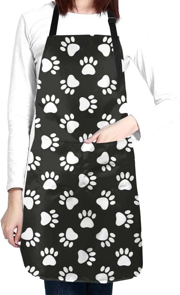 Dog Animal Paws Print Waterproof Apron for Adults Chef Bib With Roomy Pocket for Kitchen BBQ Crafting Drawing
