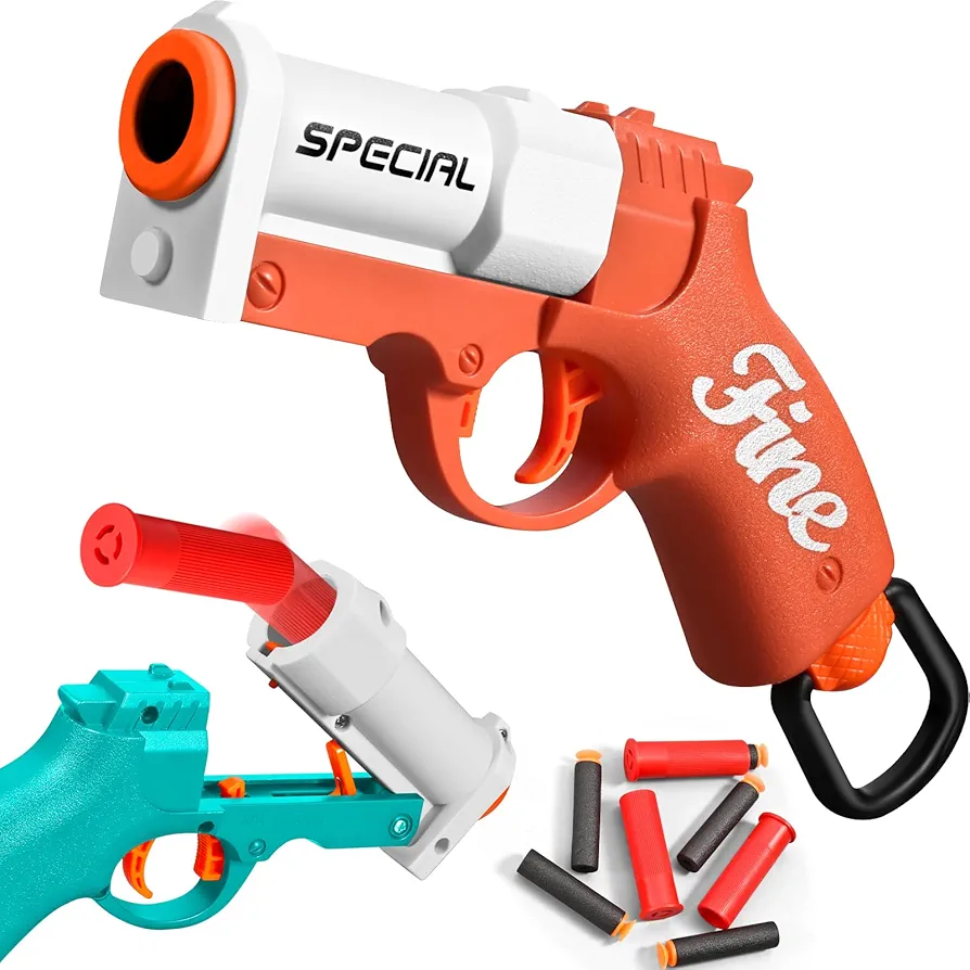 2 Pack Toy Fake Gun Model Pistol Toy Gun for Boy with Ejecting Shell Soft Bullets,Realistic Toys Foam Blaster Play Gun Toy with Soft Bullet Look Real Action Mini Pistol Model for Children Age 8+
