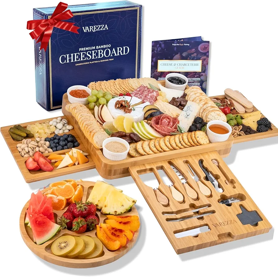 Charcuterie Boards Gift Set: Large Charcuterie Board, Bamboo Cheese Board - Unique for Mom 23 Entertaining Accessories, Wedding Gifts for Couple, House Warming Gifts New Home