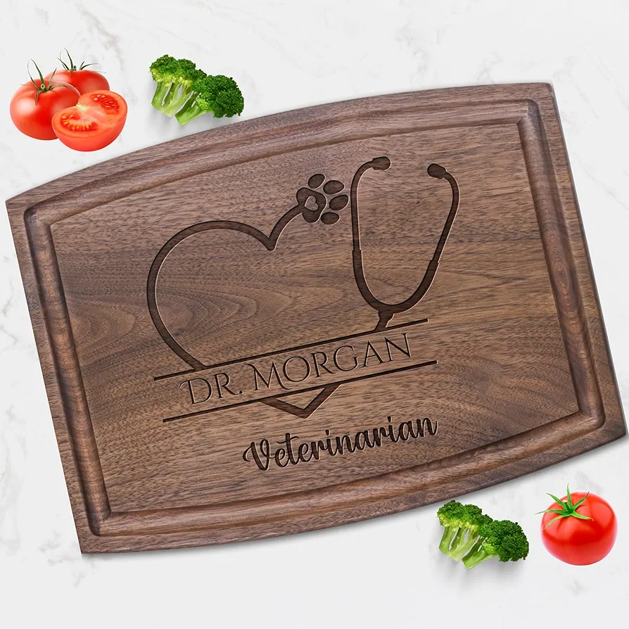 Gift for Veterinarian Personalized Cutting Board - Handmade Charcuterie Board with Juice Grooves for Kitchen, Meat and Cheese - Unique Present on Housewarming, Anniversary, Birthday, Christmas