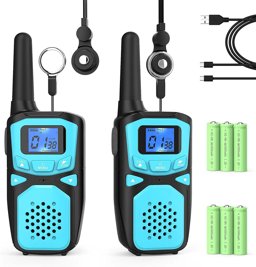 Walkie Talkies for Kids Rechargeable, 2 Pack Long Range Walkie-Talkie for Small 2 Way Radio Hands-Free Outdoor Camping, Hiking Talki with Wearable Lanyard Birthday Xmas Toys Gifts for Boys Girls Kids