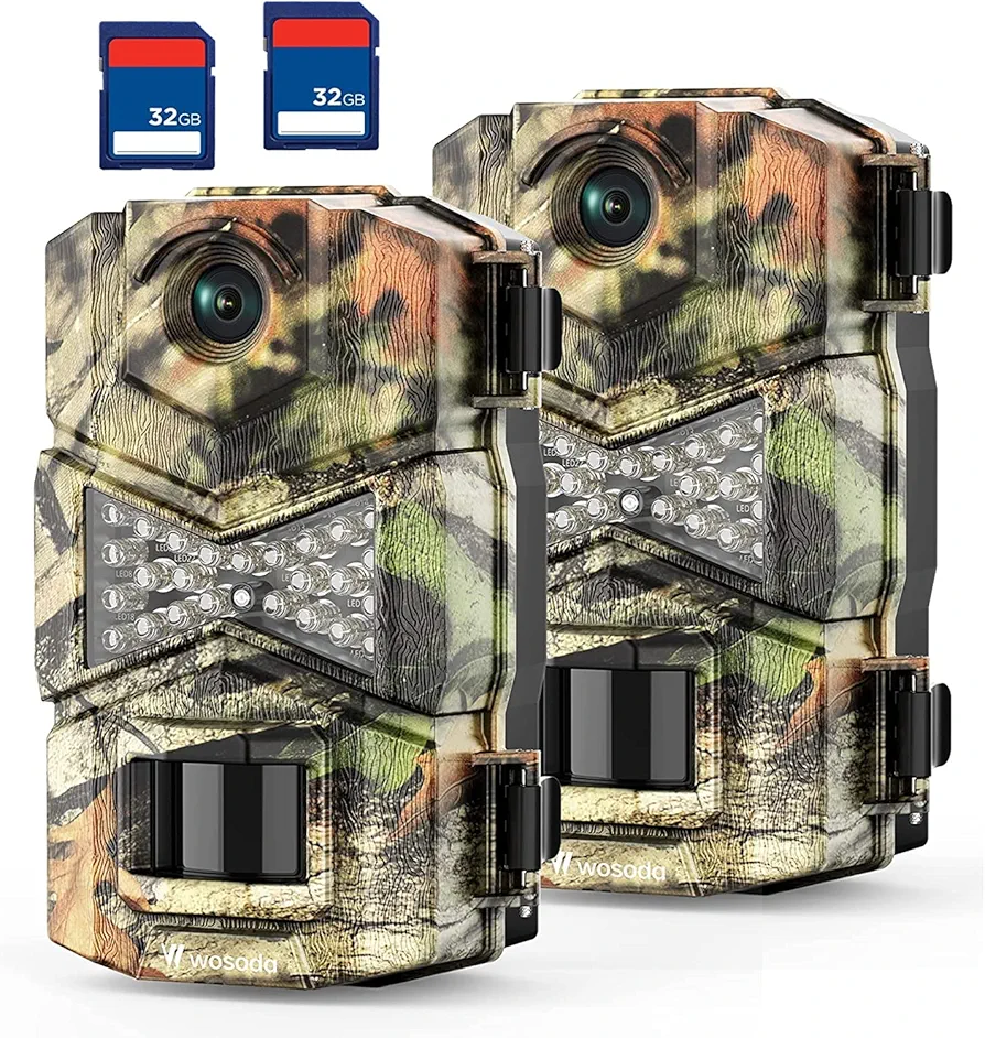 Trail Camera 2 Pack 30MP 1080P HD - Game Camera with 32GB SD Card, Fast Trigger Time Infrared Night Vision Hunting Camera, Waterproof Wildlife Camera for Monitoring