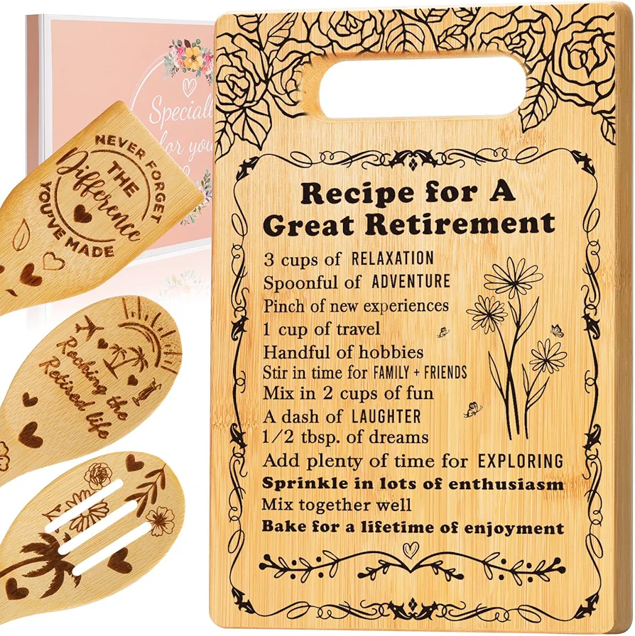 Retirement Gifts for Women Men, Going Away Gift Leaving Gift Farewell Gift for Coworker Colleague Boss Leader Friends, Gifts for Mom Grandma Teachers Nurse, Retired Kitchen Gift- Cutting Board Set