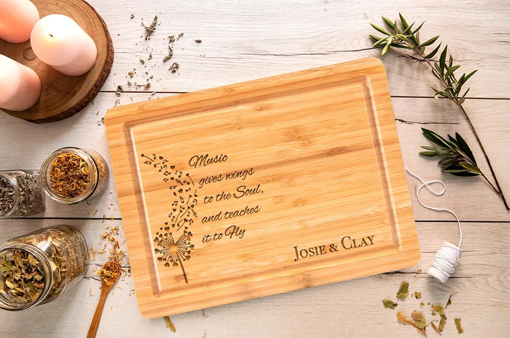 Custom Engraved Music Quote Cutting Board,Personalized Dandelion Design,Cutting Boards For Kitchen,Bamboo Charcuterie Boards,Personalized Gifts