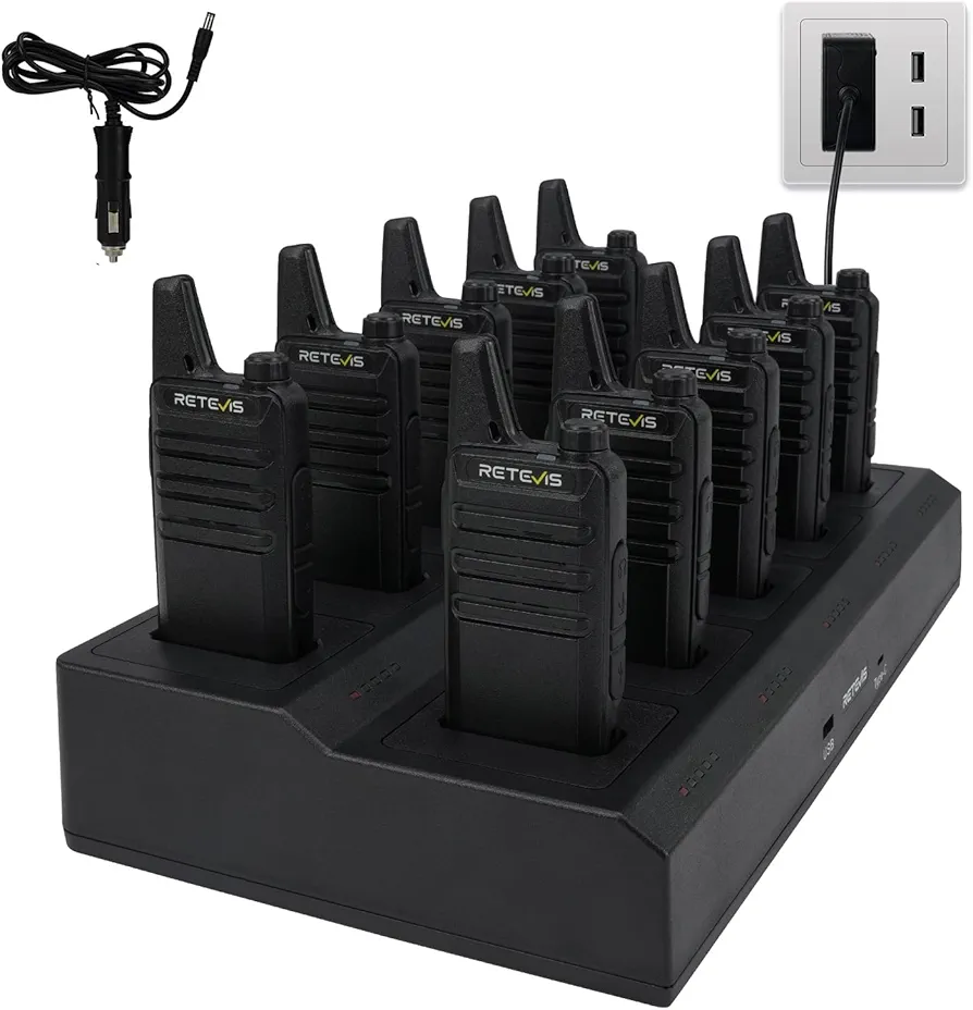 Retevis RT22 Two Way Radio,Rechargeable Walkie Talkies Long Range(10 Pack) with 10 Way Gang Charger,Charging Progress Bar,Workplace Organization,Compact Walkie Talkie for Adults Office School Daycare