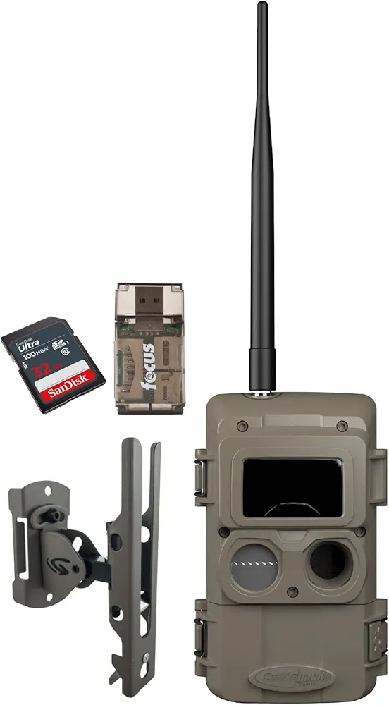 Cuddeback CuddeLink Wireless Trail Camera 3rd Gen Sensor, Low-Glow IR LED Camera with Antenna Bundle with Trail Camera Mount, 32 GB Memory Card, and USB Card Reader (4 Items)