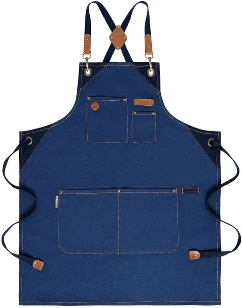 100% Cotton Canvas Chef Apron, Cross Back Heavy Duty Adjustable Multifunctional Kitchen and Tool Aprons