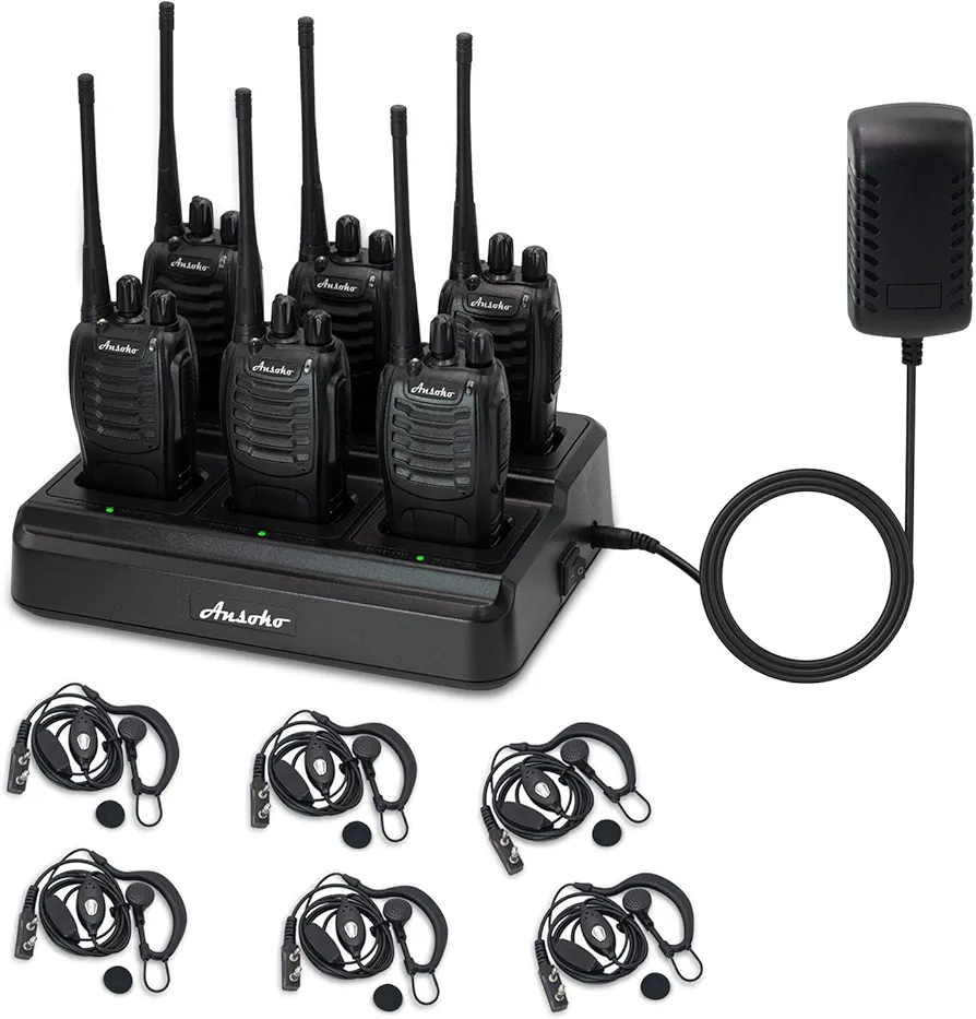 Walkie Talkies for Adults Long Range Rechargeable 2-Way Radio Walkie Talkie with 6-Bank Gang Charger and Spare Batteries (6 Pack)