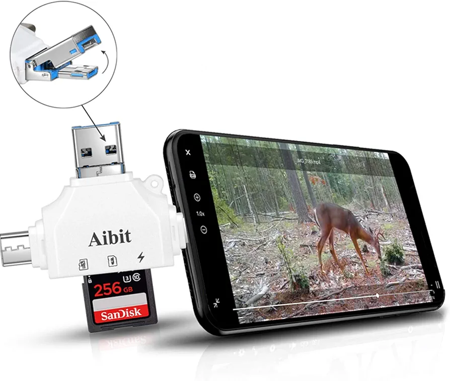 Trail Camera Viewer Game Camera Viewer to View Hunting Photos Videos or Any Wildlife Game Cam for iPhone iPad Android Phone Tablets PC Laptop with 4 in 1 Port(White)