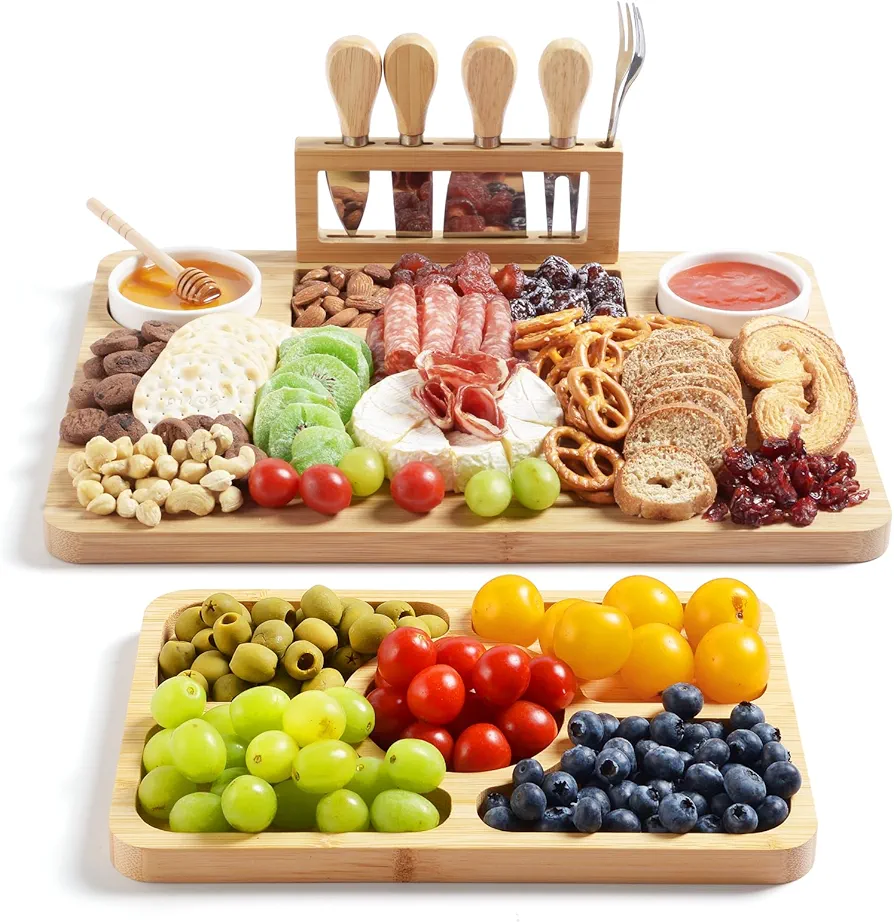 Bamboo Charcuterie Boards (23"×11"×0.8") and Knife Set, Lightweight Cheese Board and Platter, Unique Gift for Housewarming, Anniversary & Wedding, Mother's Day and Christmas for Women…