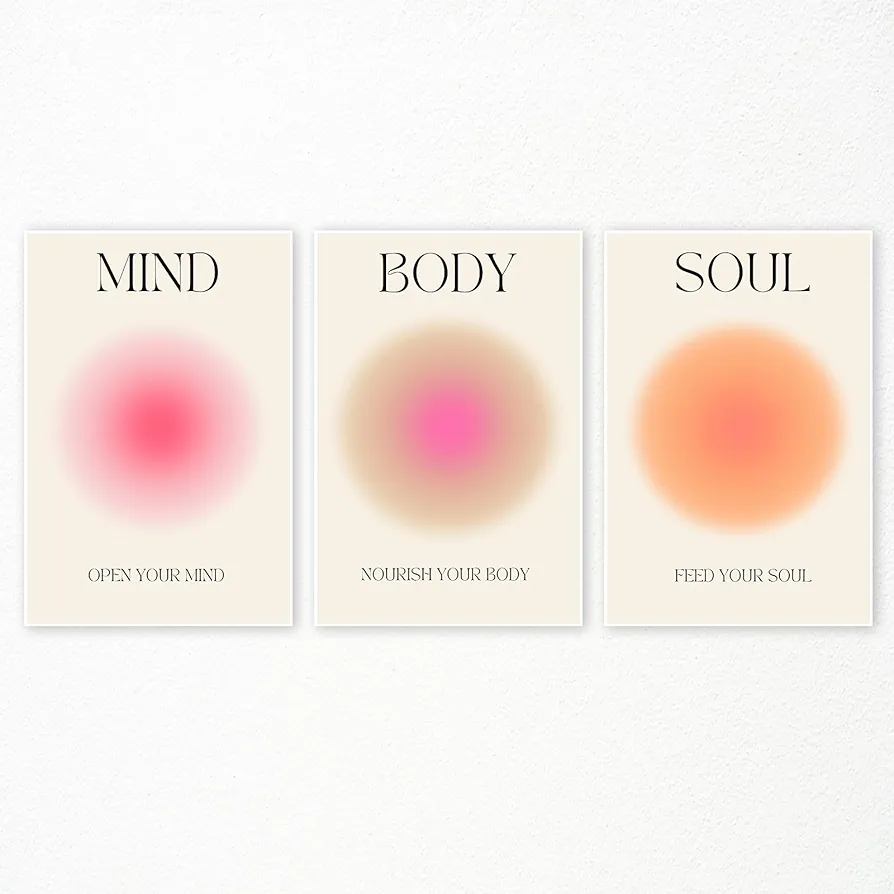 Adyggefy Art Positive Aura Aesthetic Posters 3 Piece Colorful Aura Gradient Canvas Wall Art Spiritual Soul Body Mind Quote Print Painting Danish Pastel Wall Decor for Yoga 12x16in Unframed