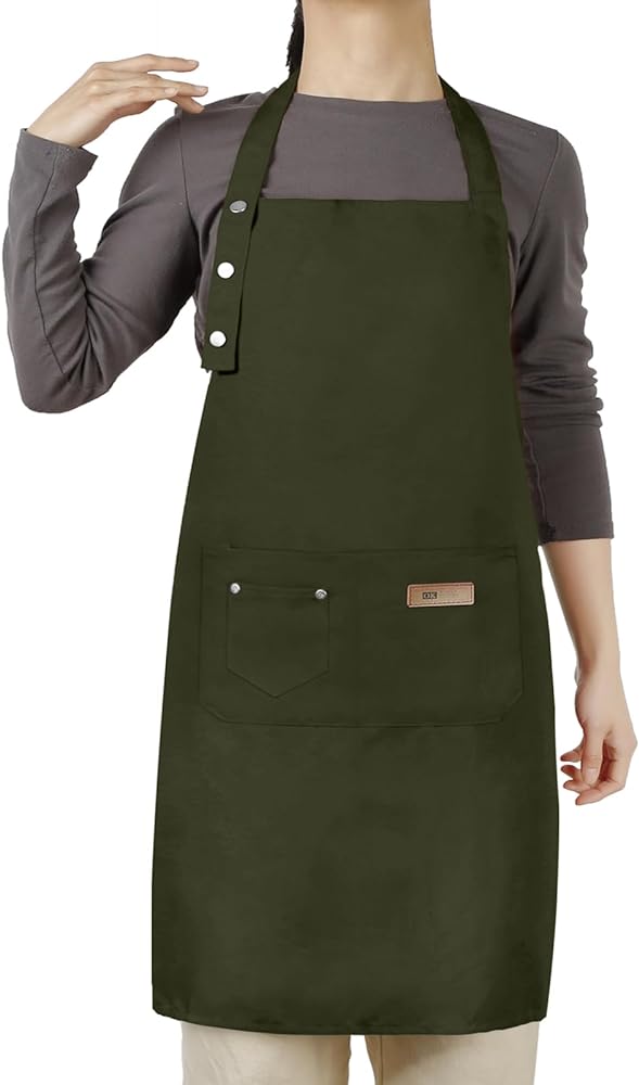 Adjustable Button Apron for Women Men Artist Painting Pottery Garden Cooking Kitchen Chef 3 Pockets Waterproof M-XXL