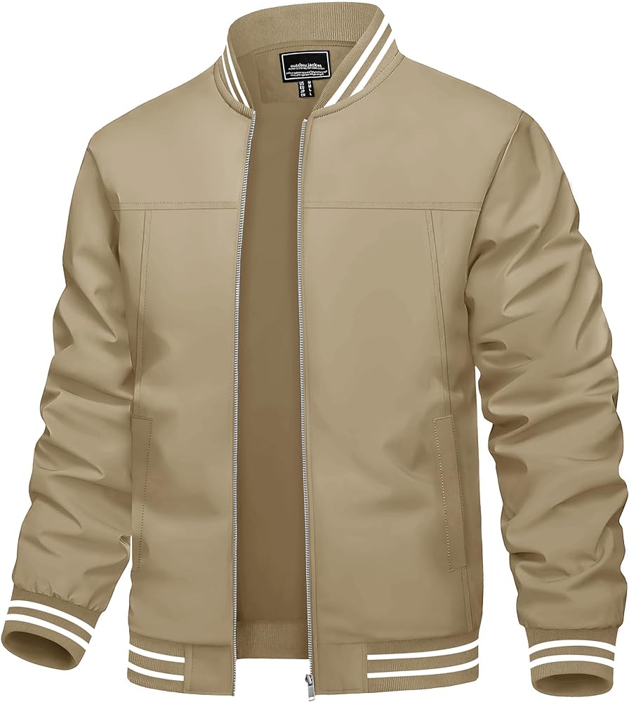 TACVASEN Men's Lightweight Jacket Casual Spring Fall Windbreaker Bomber Zip Up Coat With Pocket