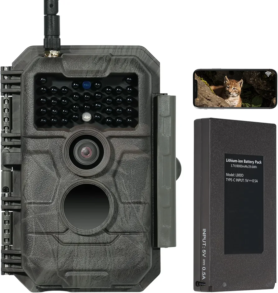 GardePro E6P Trail Camera WiFi Bluetooth, 48MP 1296p Game Cameras with 8000mAh Rechargeable Battery Pack, Night Vision Motion Activated