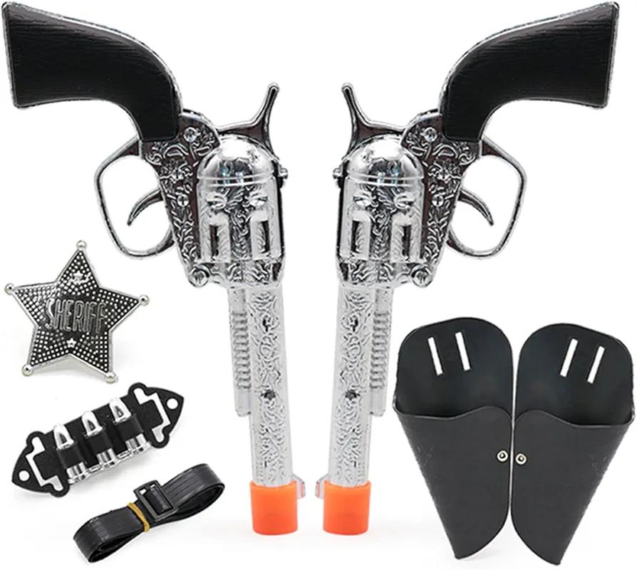 Children's Western Cowboy Police Toy Set, Includes Toy Pistol, Holster, Sheriff Badge, Bullets, Belt, Suitable for Police Role-Playing, Cowboy Theme Party Costume Accessories, Stage Props.