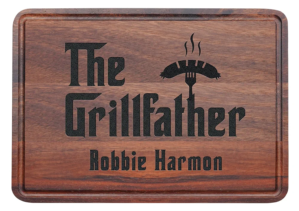 The Grillfather Wood Cutting Board, Men Christmas Gift Idea, BBQ Gift, Personalized Gift for Men, Dad, Grandpa, Custom Engraved Cutting Board, Father's or Grandpa's Birthday Gift, Grill Master Board